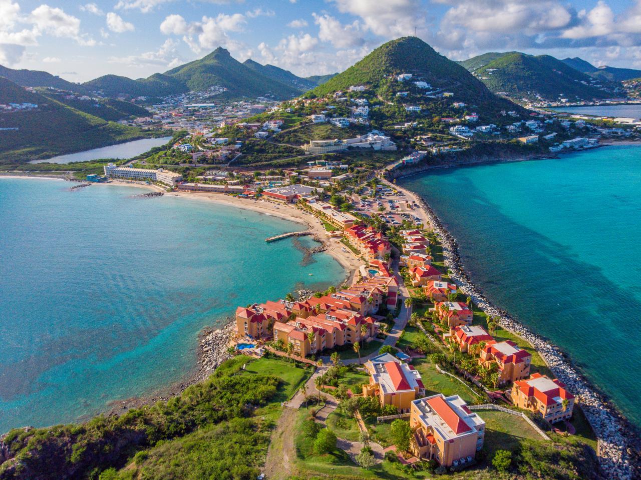 High Aerial view of the caribbean island of St. Maarten .