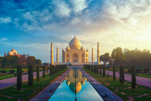 Taj Mahal in Agra, India at sunrise