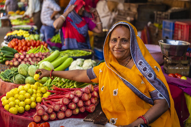 Indian street sellers selling vegetables in Jaipur, India