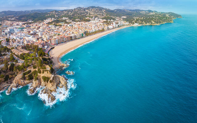 Lloret de Mar beach village aerial skyline in Girona Catalonia Mediterranean