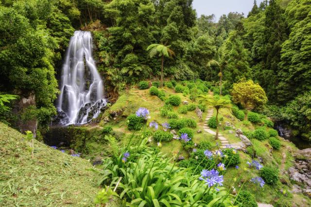 Waterfall in Ribeira dos Caldeiroes, Sao Miguel (Azores)