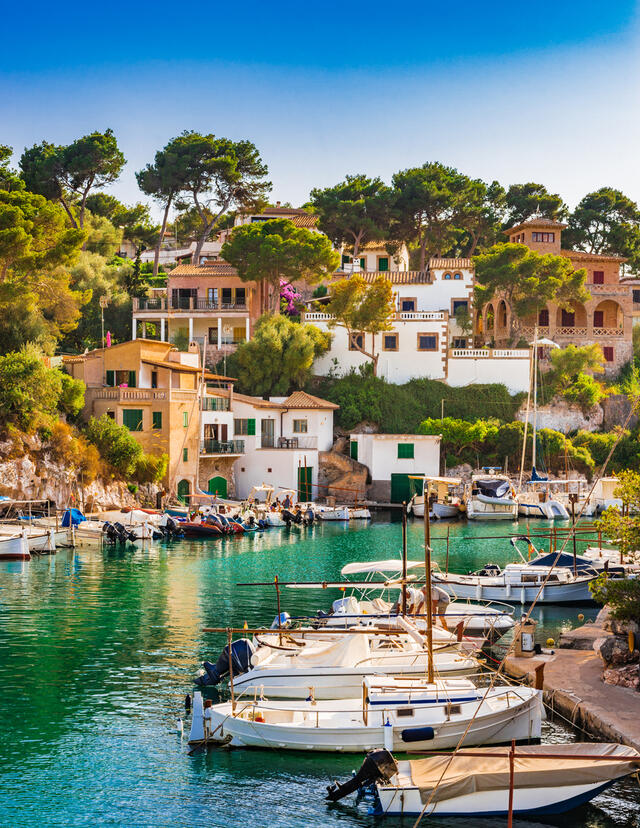 Spain Majorca, idyllic view of Cala Figuera fishing harbor, Balearic Islands