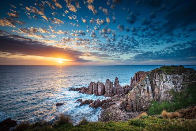 Dramatic sunset overlooking the Pinnacles a famous rock formation on Phillip Island, Victoria Australia