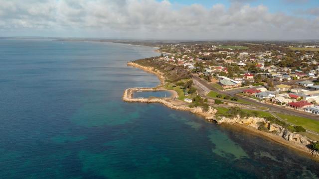 Kingscote cityscape and coastline aerial view, Kangaroo Island, South Australia