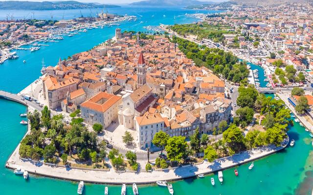 Aerial view of Trogir in summer, Croatia