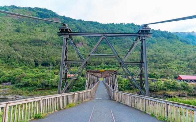 Bridge leading to Brunner Mine Historic Area in New zealand