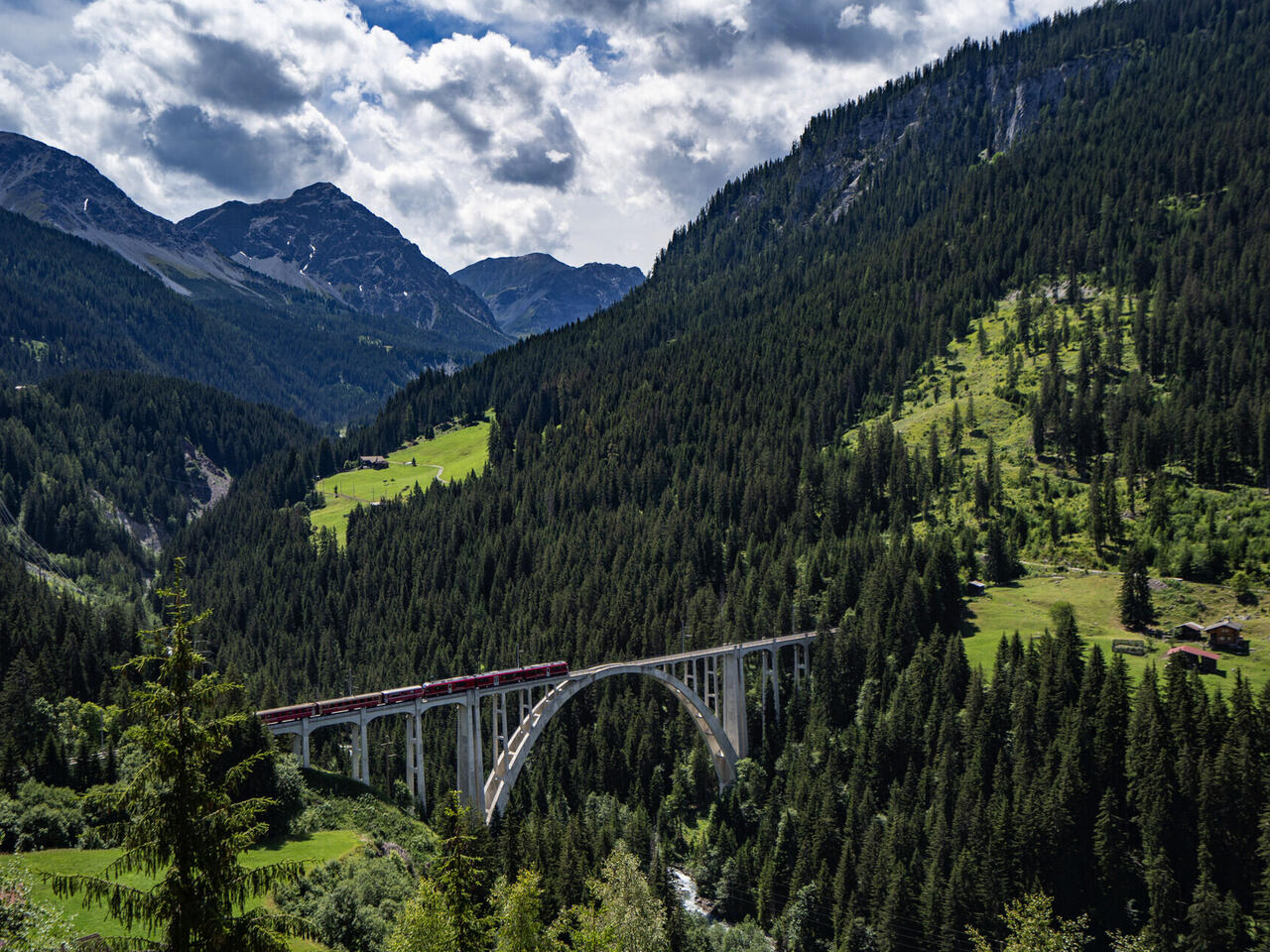 Alpenpanorama mit Bernina, Glacier und Arosa Express