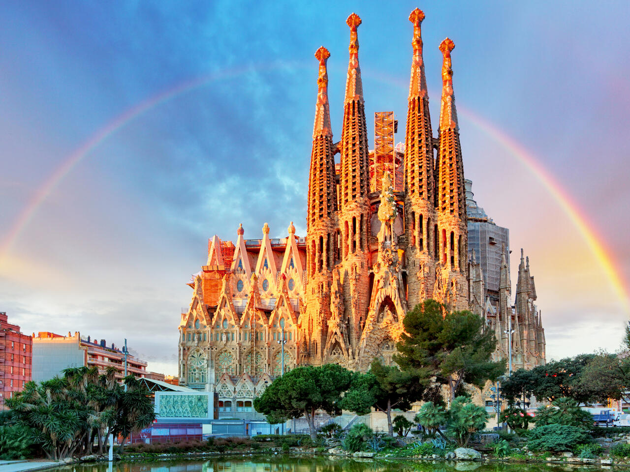 BARCELONA, SPAIN - FEB 10: View of the Sagrada Familia, a large Roman Catholic church in Barcelona, Spain, designed by Catalan architect Antoni Gaudi, on February 10, 2016. Barcelona