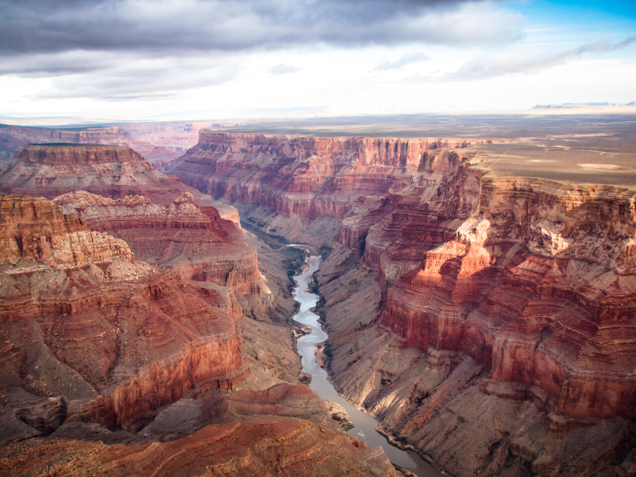 view over the south and north rim part in grand canyon from the helicopter